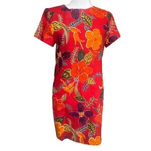 Vintage Liz Claiborne Red Hawaiian 100% Linen Sheath‎ Dress Size 6 Petite